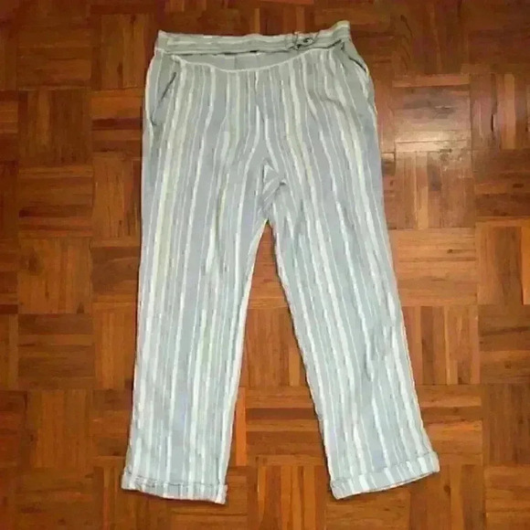 ELLEN TRACY light blue white striped linen beach pants women MEDIUM - Picture 2 of 7